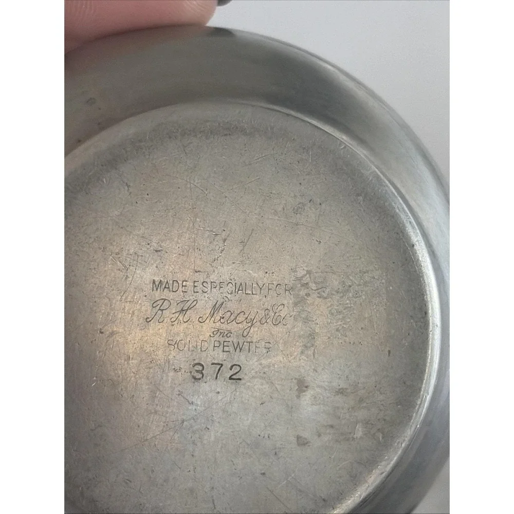 VTG 1940s R. H. Macy & Co. Solid Pewter Creamer & Sugar Bowl Signed Farmhouse